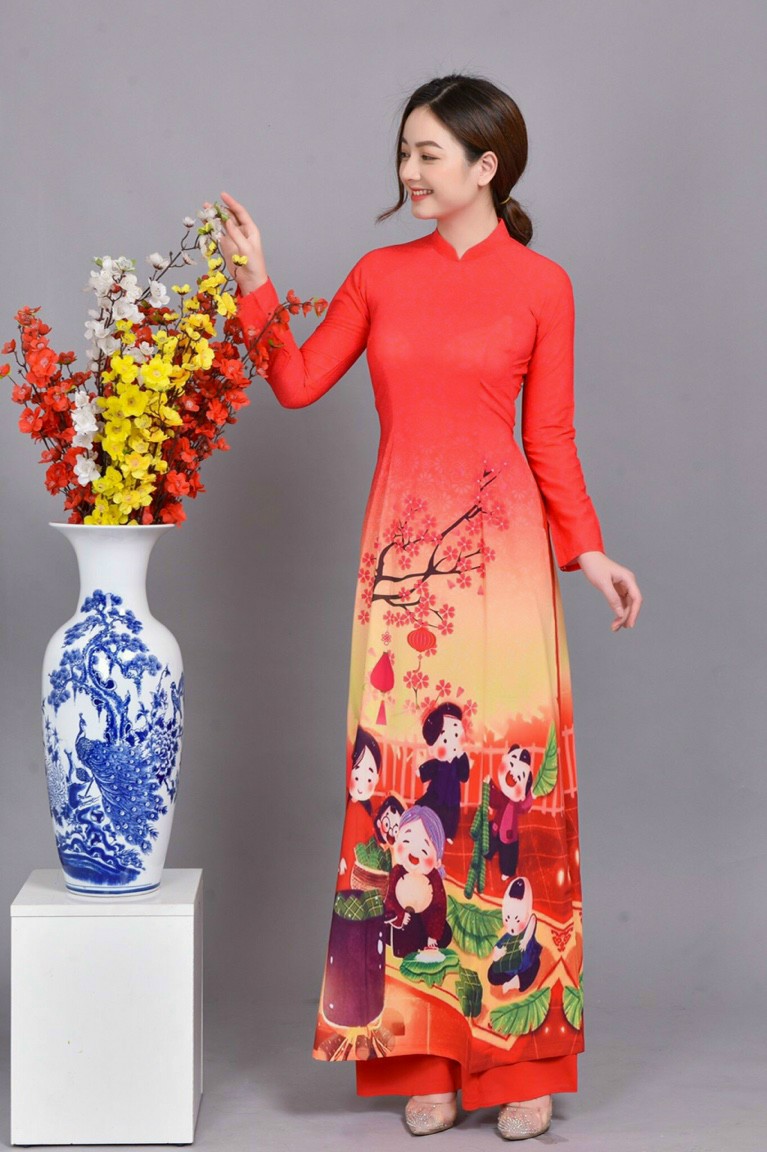 Set Áo Dài Truyền Thống Họa Tiết Tế - AV359